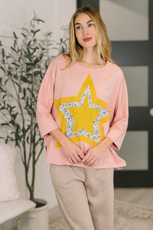 Catch a Star Mixed Print Star Patch Top