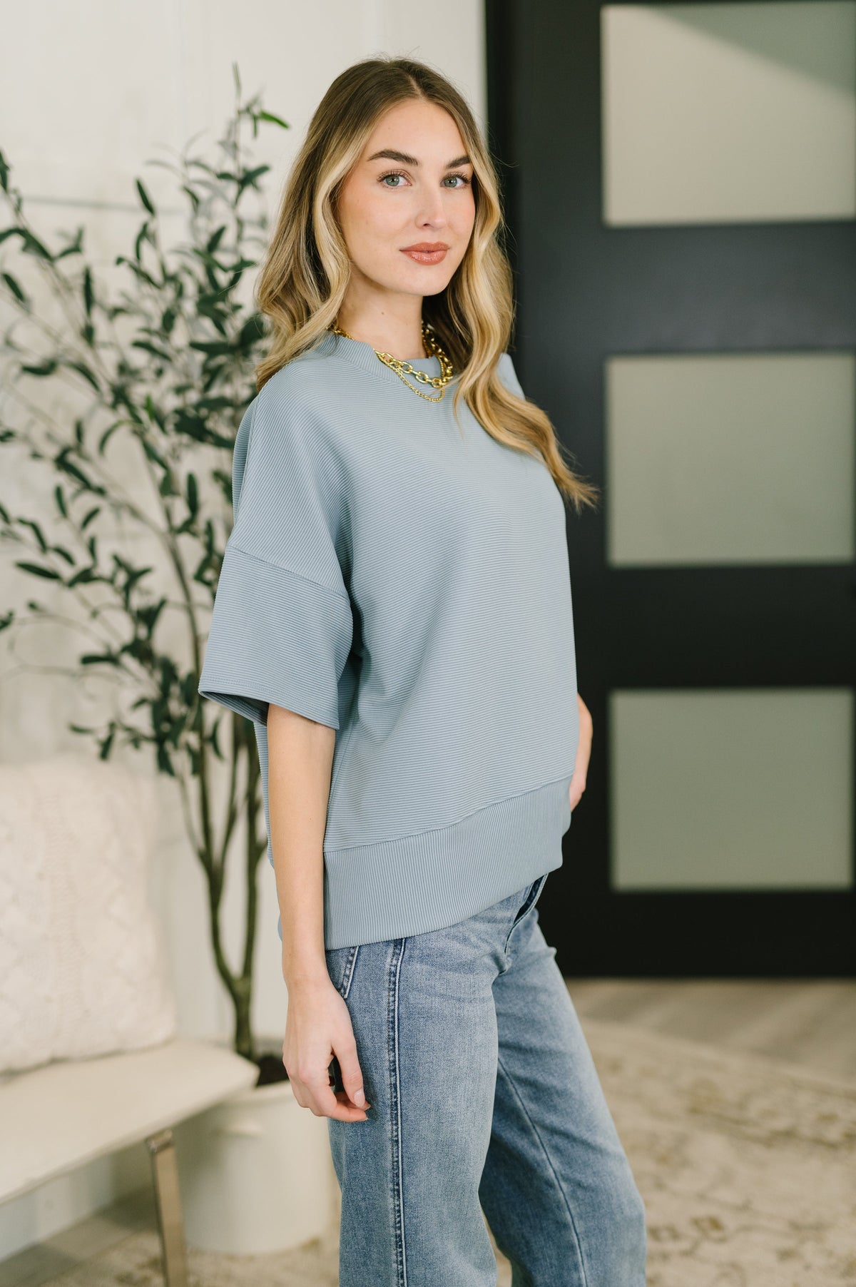 Sense of Clarity Boxy Top in Blue Grey